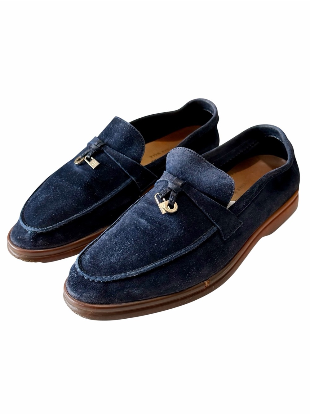 Loro Piana Summer Charms Walk Loafer Suede Sz 38 Navy Blue Slip on Shoes